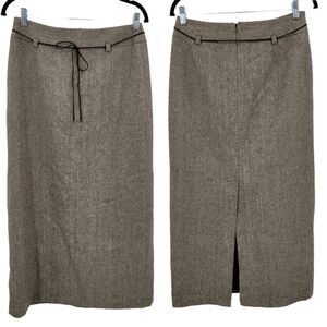 Vintage Ann Taylor Wool‎ Twill Maxi Pencil Skirt 6 Brown Back Slit Equestrian